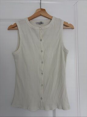 Sleeveless Button-Front Rib Tank Top - Cream